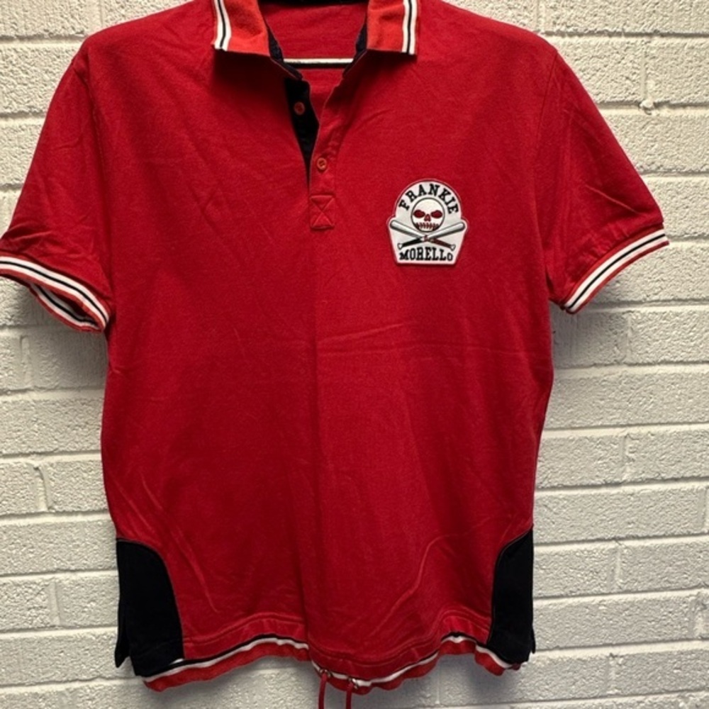 Frankie Morello Red and Black Polo with Sporty Striped Trim